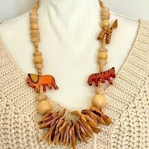Vintage African Handcrafted Wooden Animal Bead Necklace